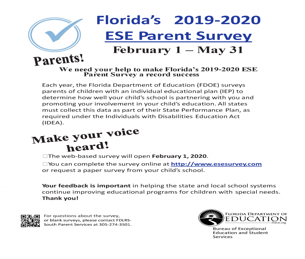 2019-20 ESE Parent Survey Flyer-English
