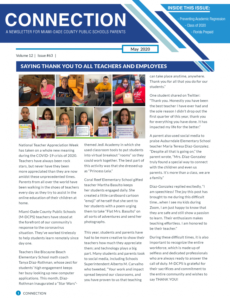 Page 1 of Newsletter